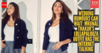 मृणाल ठाकूर: धनुषच्या लग्नाच्या अफवांमध्ये, मृणाल ठाकूरने प्रीपी स्कर्ट आणि जॅकेटमध्ये डोके फिरवले.